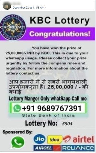 kbc whatsapp number lucky draw 2021|Messages offering 25 lakh rupees lottery prize from KBC are .